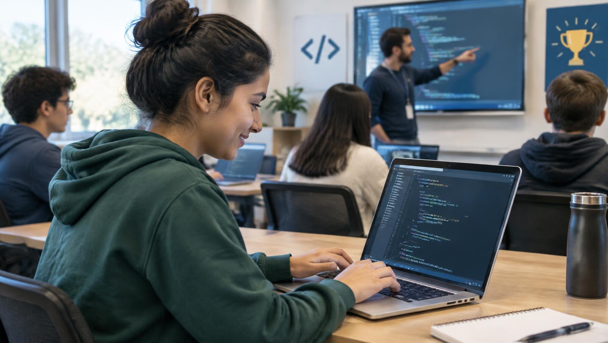 person coding on laptop