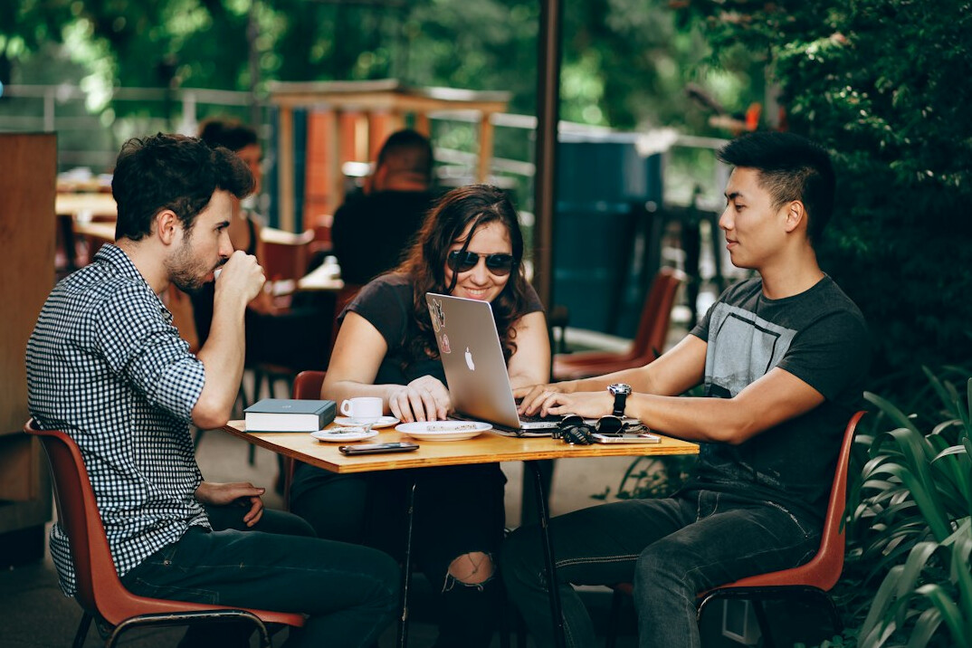 group of adults studying